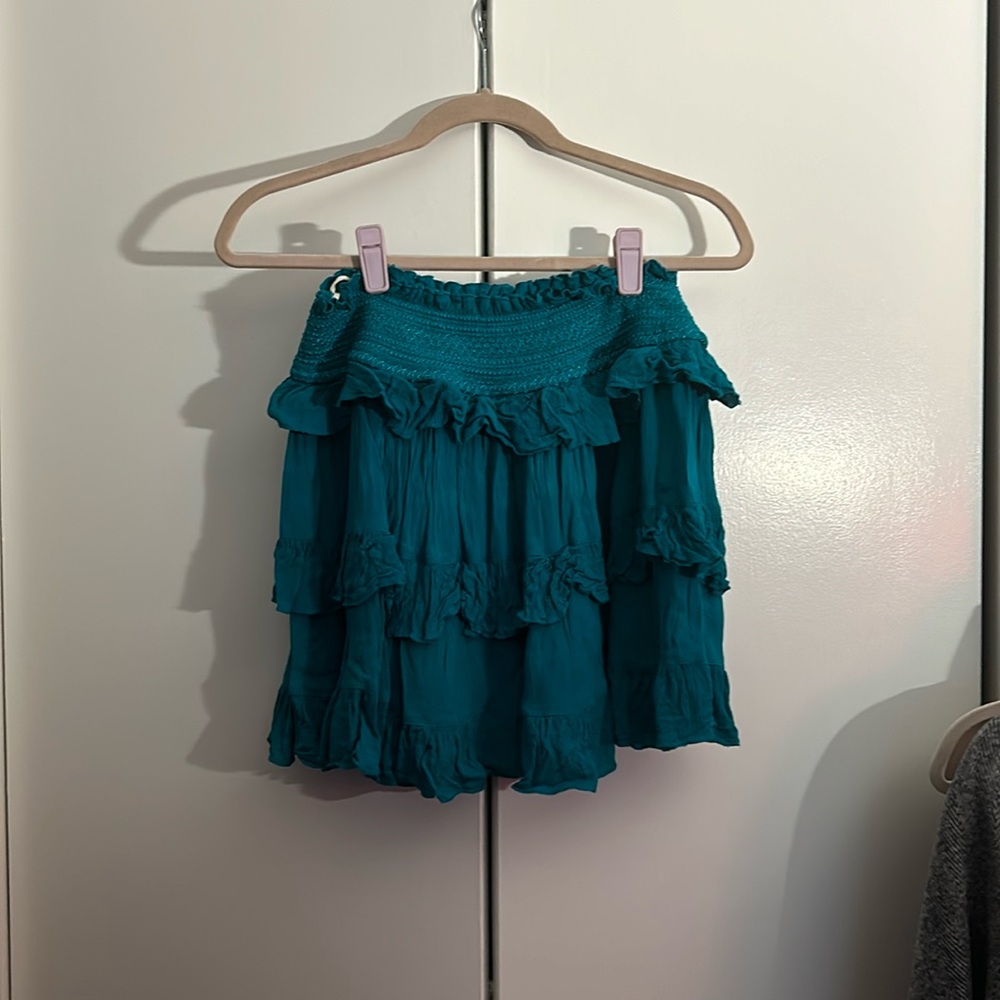 Free People tiered teal skirt